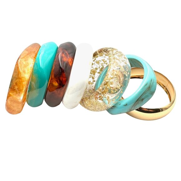 Gold Confetti Clear Lucite Wide Bangle Bracelet Retro Chic Style Stackable - Picture 5 of 7